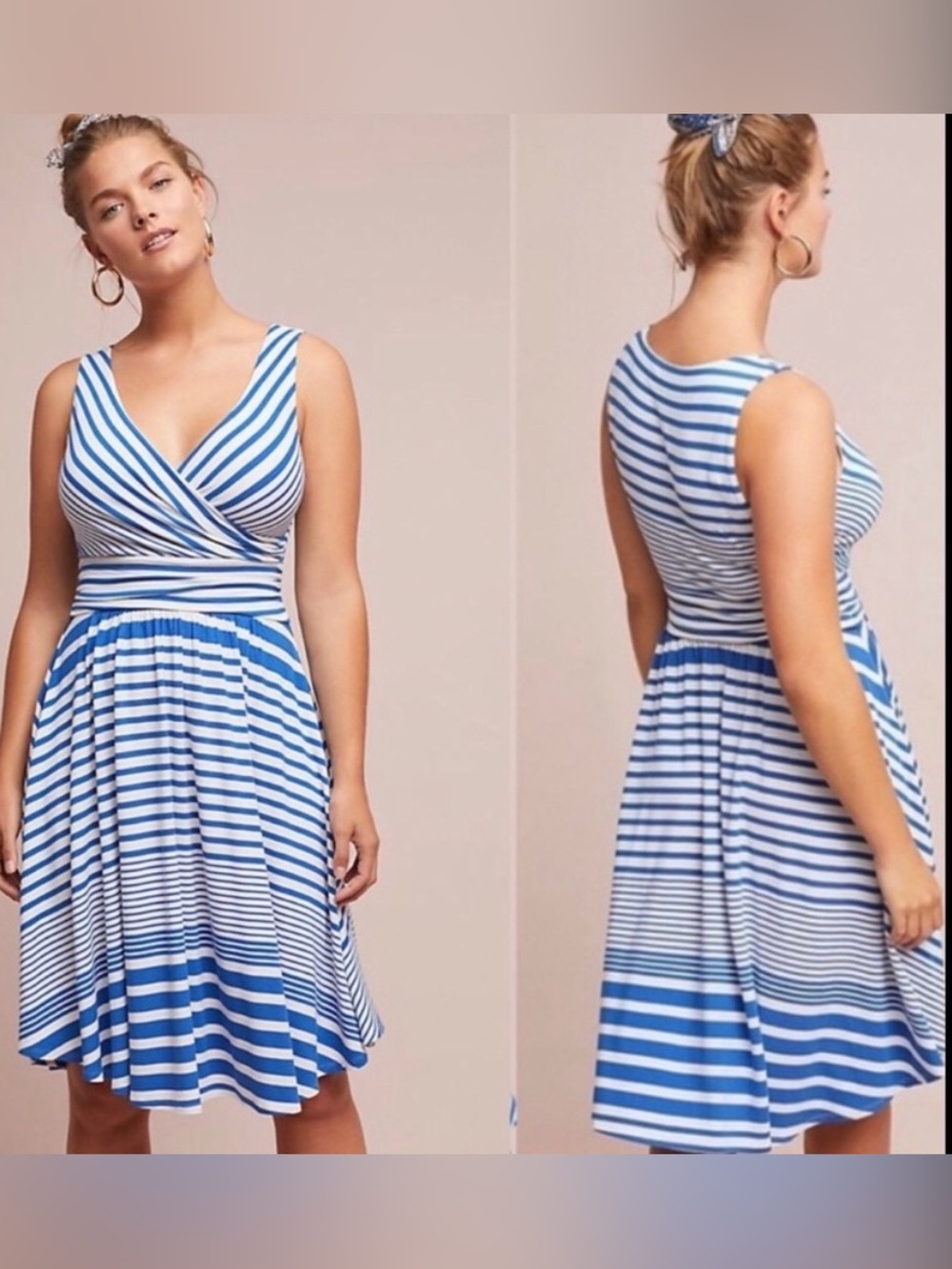 Anthropologie Maeve Blue and White Striped Sleeveless Dress